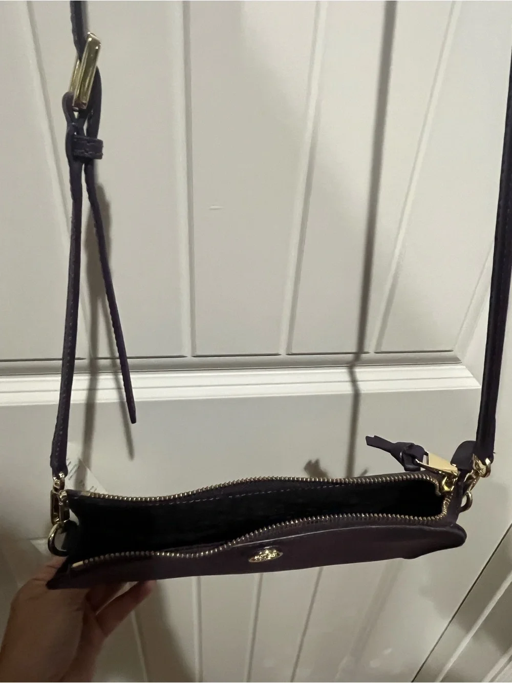 Tory Burch Purple Leather Double-Zip Crossbody with Gold Logo